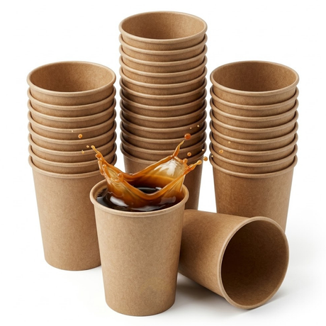 Bruine 7,5 oz koffiebeker met zwart bedrukt logo