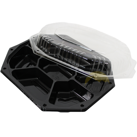Black catering tray with 7 compartments - 10 pieces