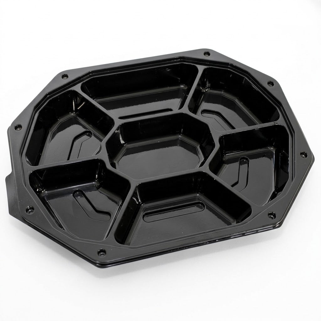 Plat Traiteur Catering 7 Compartiments Octogonal Noir Avec Couvercle | 10 Pièces