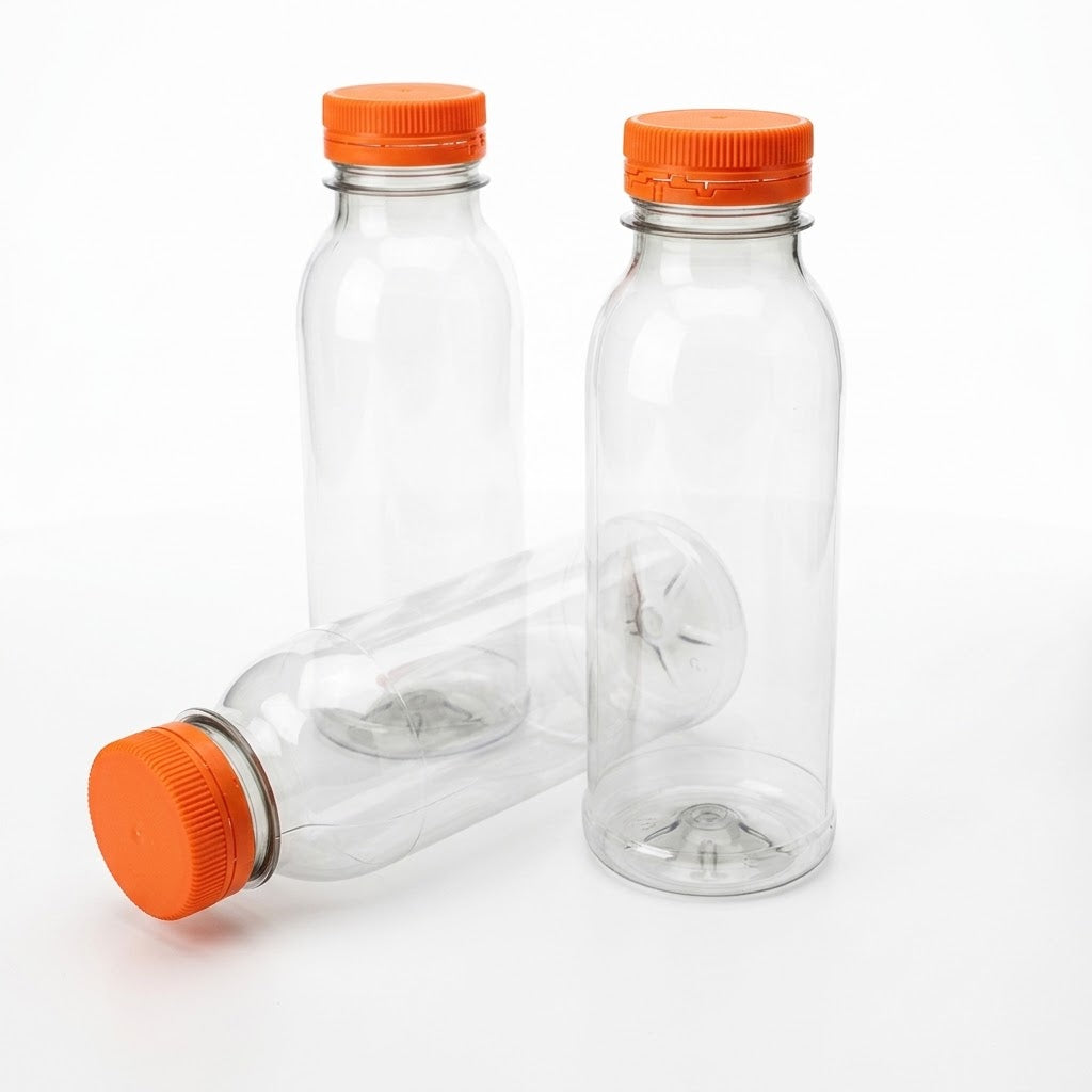 Bouteilles rPET 250ml Bouchon Orange – Jus Smoothie Recyclé | 40 Pièces
