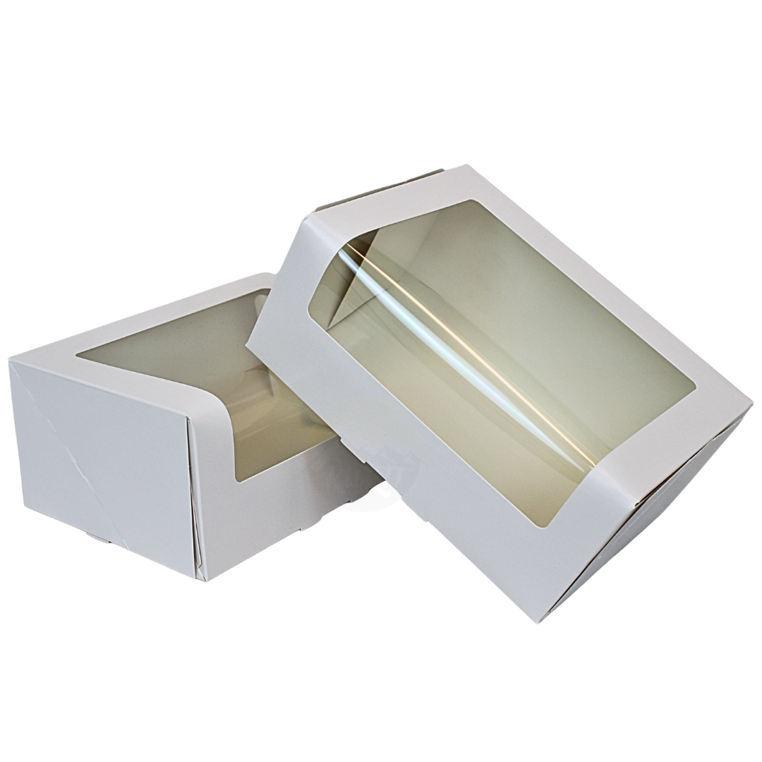 Gebaksdoos met venster wit 21x14x9 cm FSC® – 100 stuks | Met voorklep voor 6 gebakjes & taart