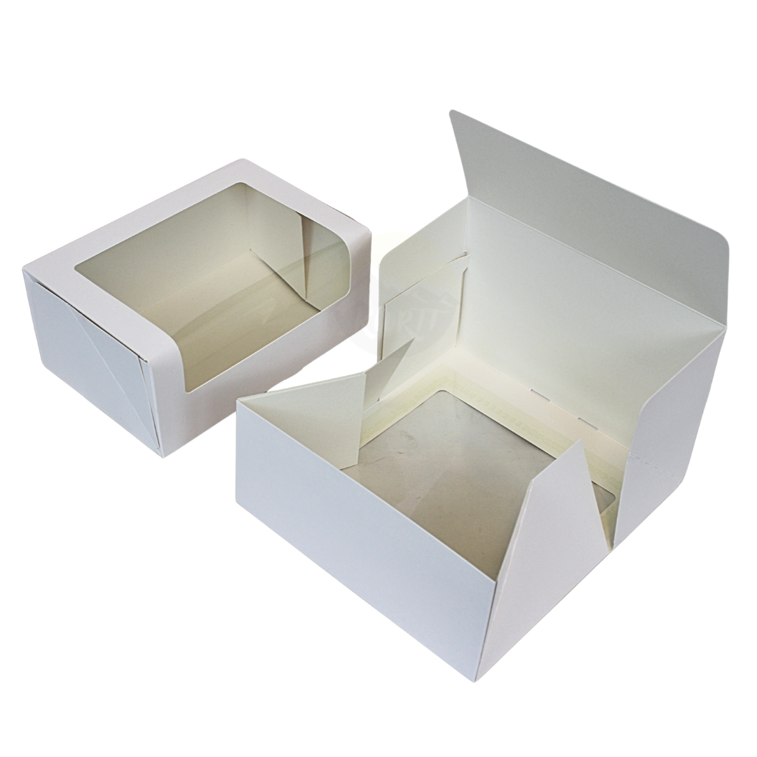 Gebaksdoos met venster wit 21x14x9 cm FSC® – 100 stuks | Met voorklep voor 6 gebakjes & taart