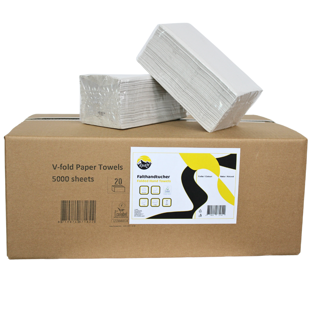 KURTT Papieren Handdoekjes Z-vouw 10.000 stuks | 2-laags Naturel| 22x23cm Cellulose Interfold Handdoekpapier Dispenser