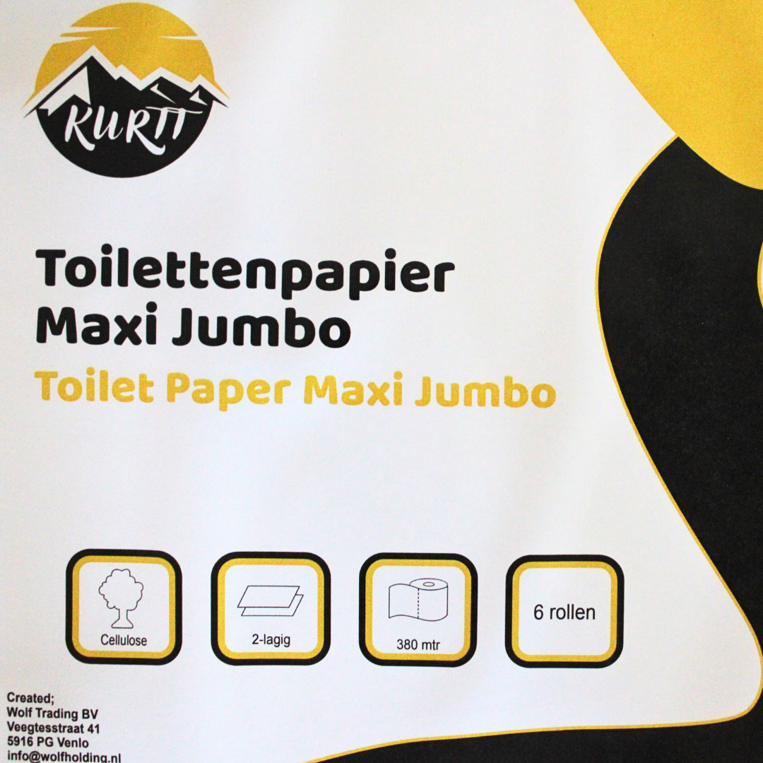 Maxi Jumbo toilet paper 380M, approx. 1000 sheets, 6 large rolls of 2-ply cellulose toilet paper, suitable for dispensers.