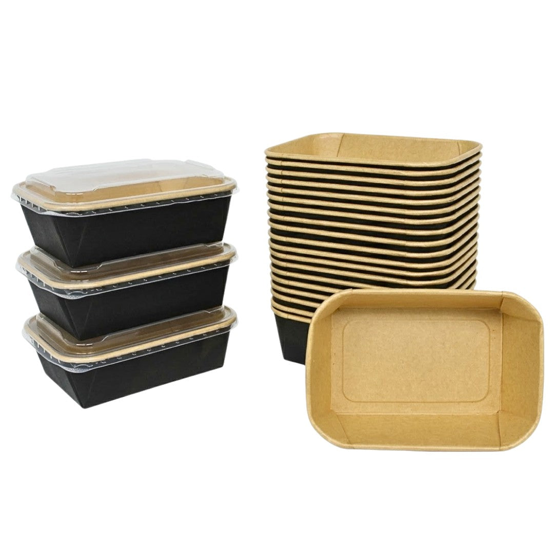 50 boîtes Kraft pour micro-ondes avec couvercle (900 ml) - idéales pour la préparation des repas, la conservation et les salades.