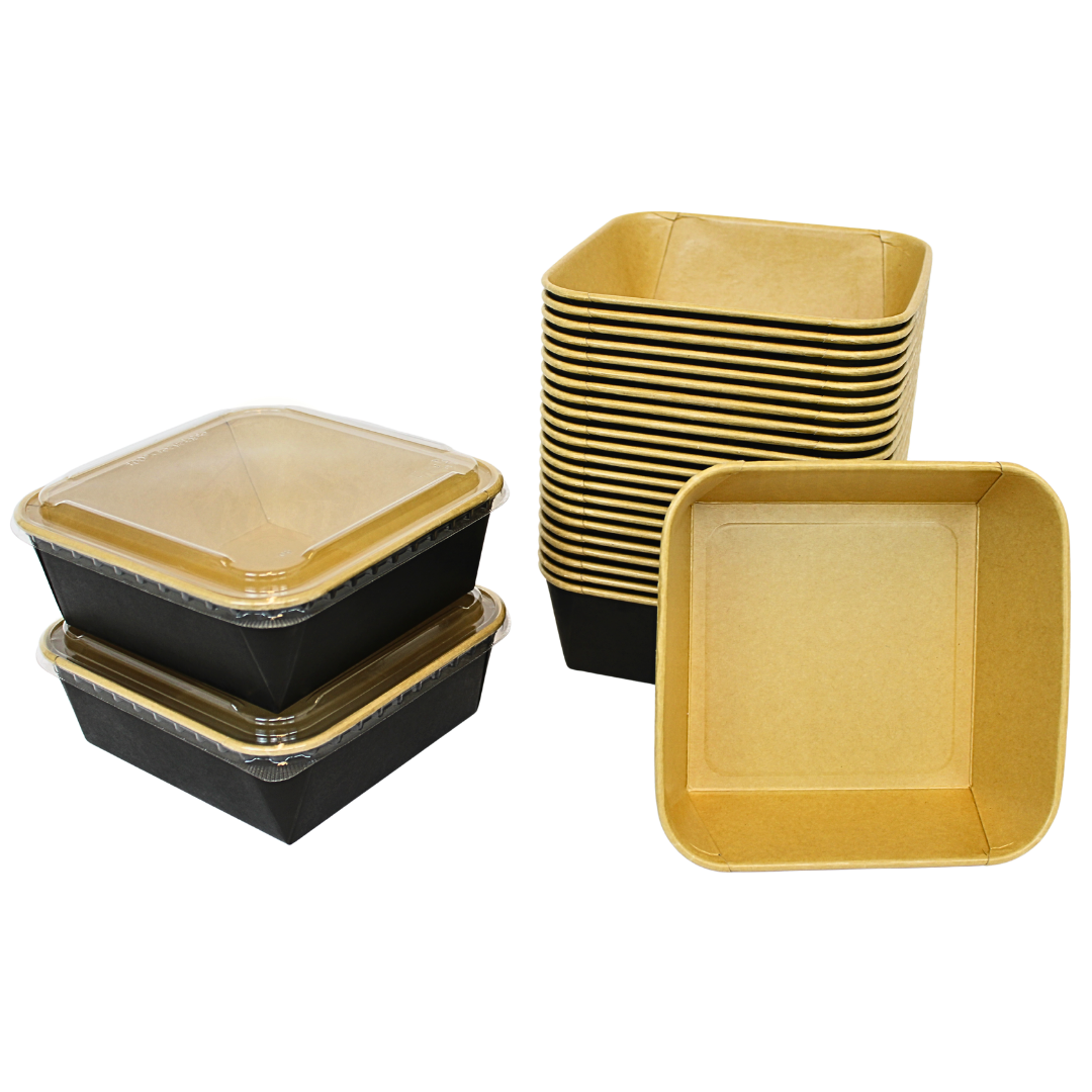 Récipient à salade Kraft avec couvercles 1320ml - 50 pièces