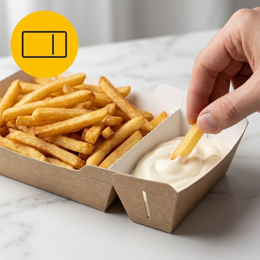 Frietbakjes met Sausvak A20 (A14+1) Karton Kraft/Wit – 170 × 85 × 40 mm | Groot