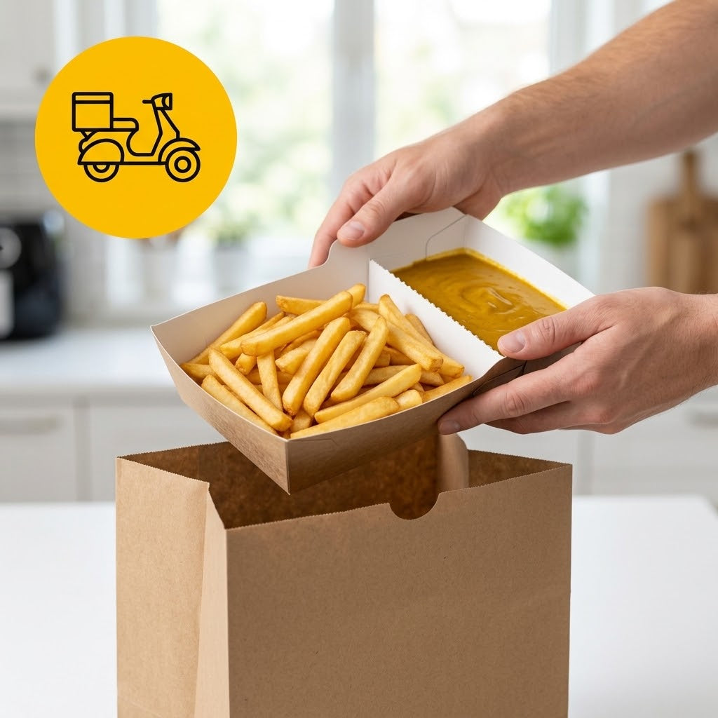 Frietbakjes met Sausvak A20 (A14+1) Karton Kraft/Wit – 170 × 85 × 40 mm | Groot