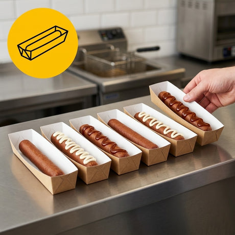 Frikandelbakjes A16 Karton Kraft/Wit – 180 × 35 × 35 mm | Smal Snackbakje