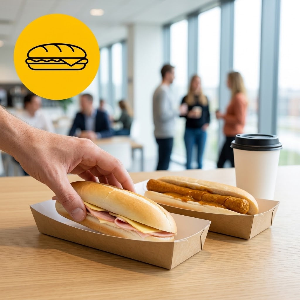 Frikandelbakjes Breed A18 Karton Kraft/Wit – 185 × 65 × 35 mm | Frikandel Speciaal