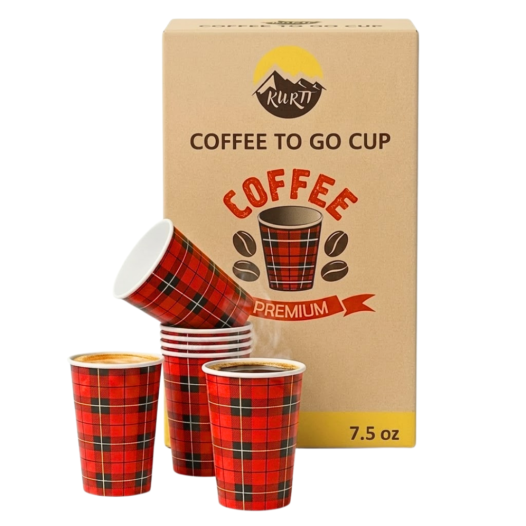 2500x 7.5oz/180ml, Tasses à café à emporter - carton 'diamant écossais'