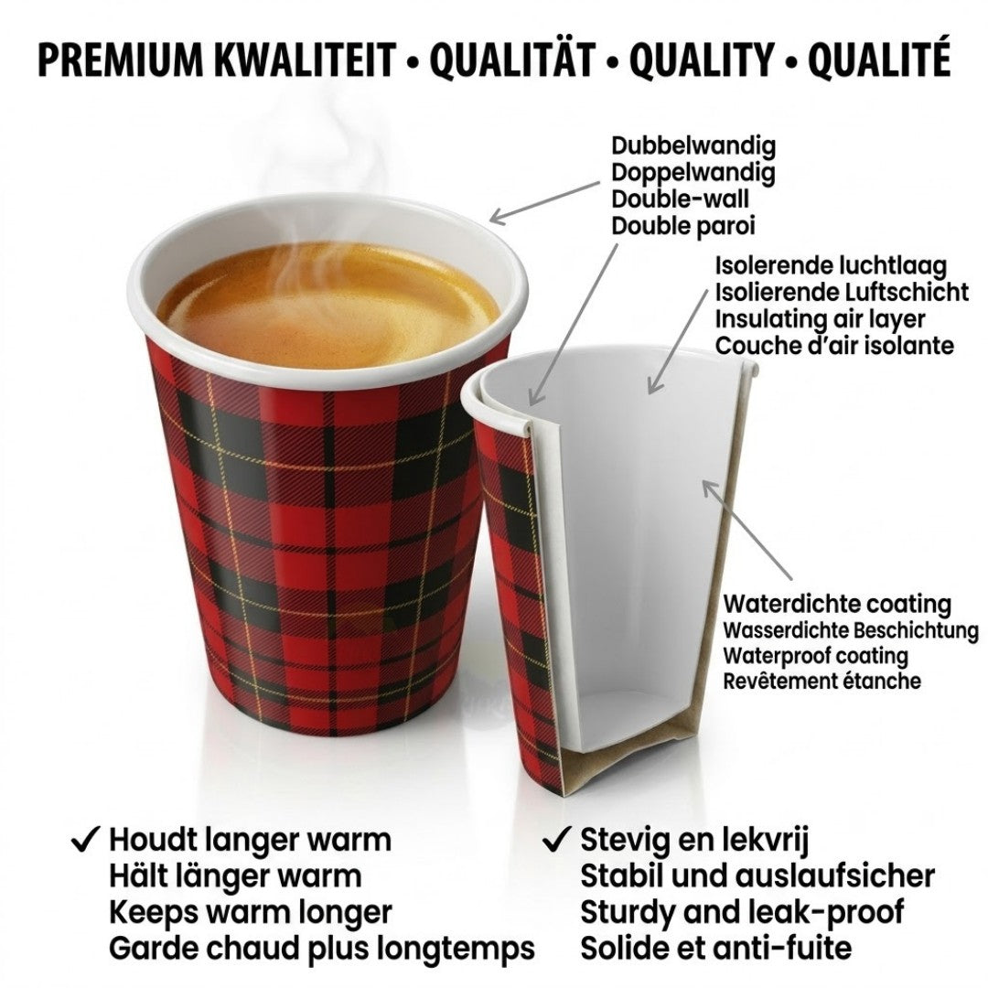 2500x 7.5oz/180ml, Tasses à café à emporter - carton 'diamant écossais'