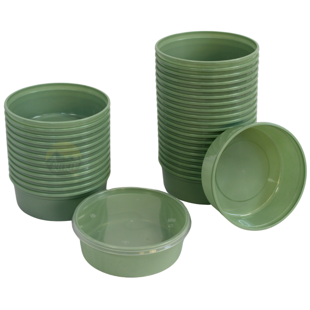 Microwave containers with lids Green 250ML ROUND - 50 pieces