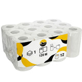  KURTT Bobine Essuyage Mini 1 Pli Cellulose Blanc 120m Centerfeed – 12 Rouleaux | Distributeur Cuisine Bureau Sanitaire