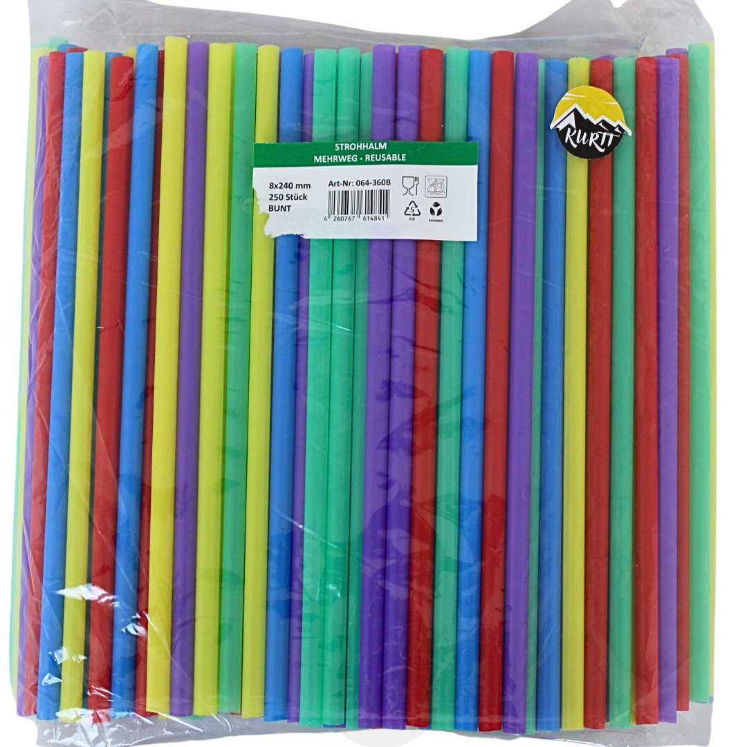 Straws Multicolor PP Plastic - 250 pieces Reusable