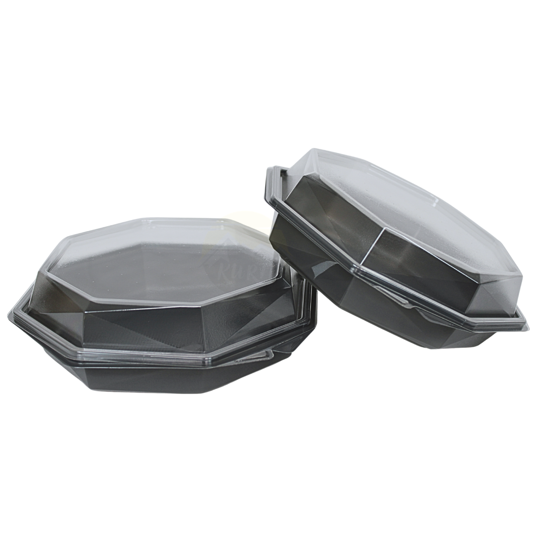  Barquettes APET Octaview Grises 190x60mm avec Couvercle Transparent 640ml – 40 Pièces | Salades Bowls Desserts 