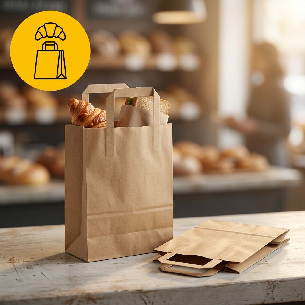 Sacs Kraft Brun Poignées Plates 18x8x22cm – 50/100/250 Pièces | Boulangerie Traiteur Vente à Emporter