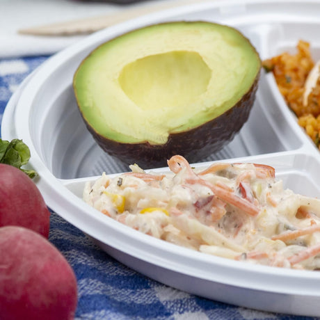 White plastic plate, 22cm, 3 compartments - 100 pieces incl. SUP