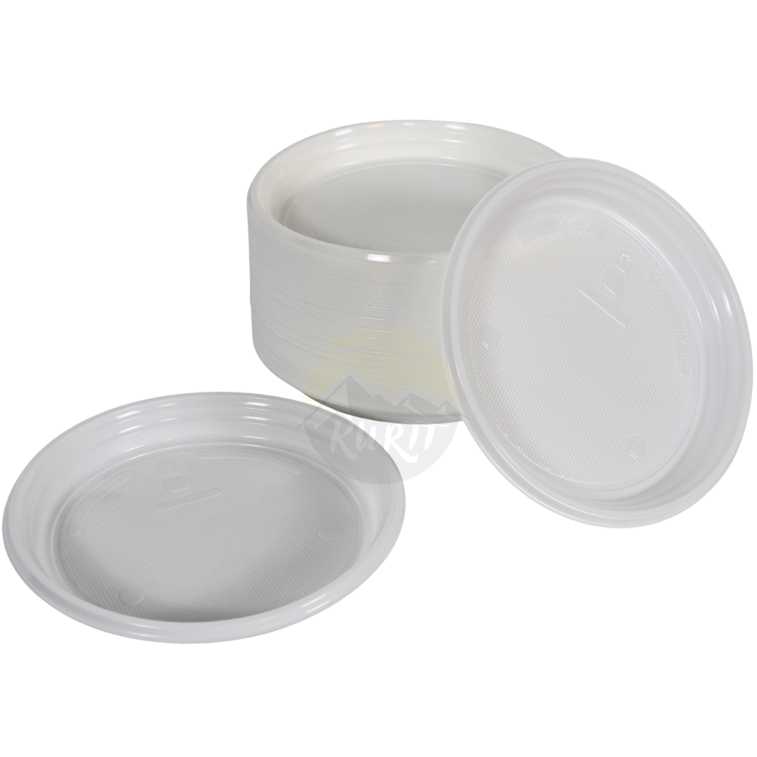 White plastic plate, 22cm, undivided - 100 pieces incl. SUP