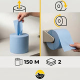 KURTT Bobines d'essuyage midi bleues 2 plis 150 m – Lot de 6 | Essuyage Professionnel Alimentaire