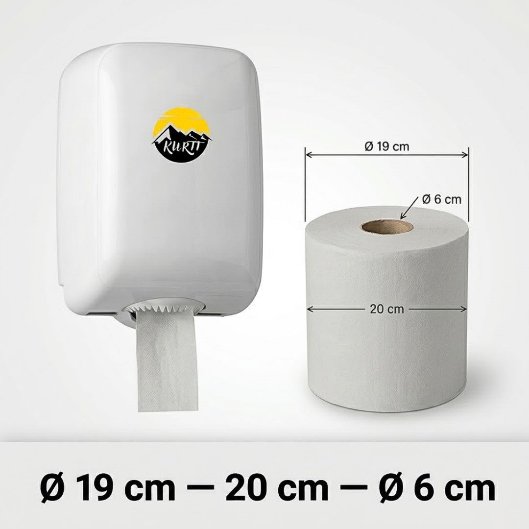 KURTT Bobine Essuyage Midi Gris 1 Pli Recyclé 300m Centerfeed 6 Rouleaux