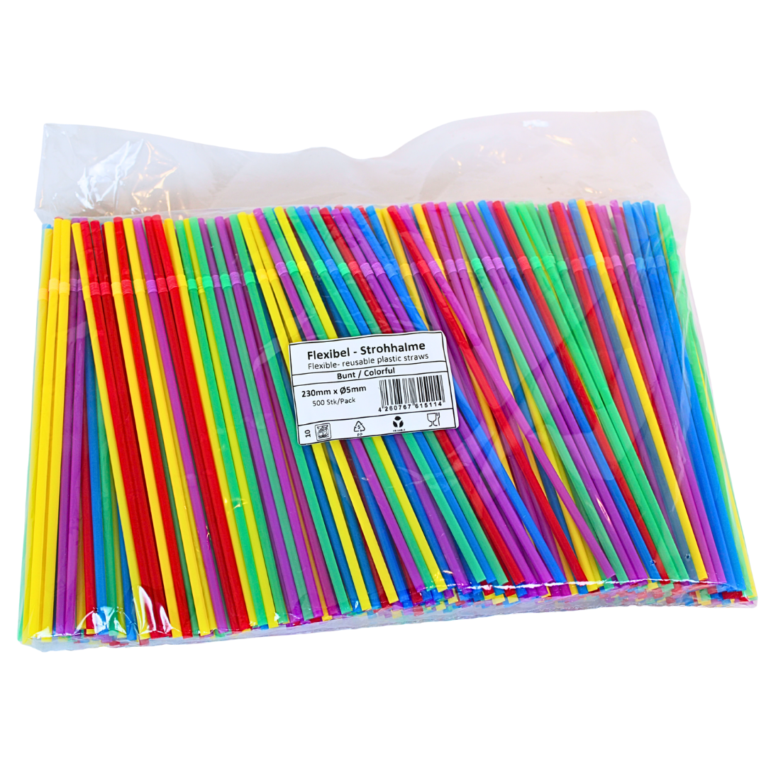 500x Plastic rietjes - herbruikbaar rietje - buigrand 5x230mm - reusable ( europese norm EN12875-1 gecertificeerd)