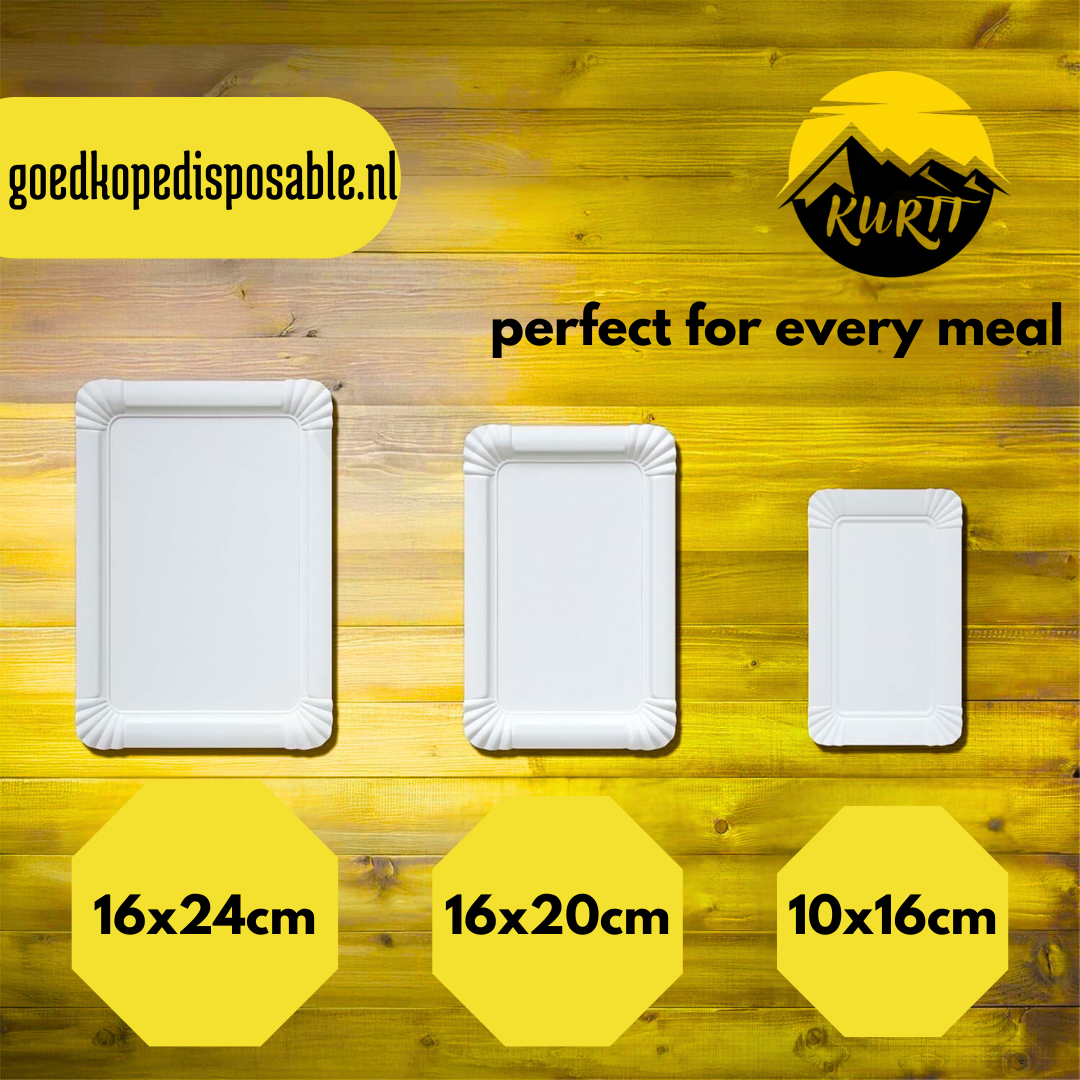 125x sterke Papieren bord/schaaltje 16x24cm wit - wegwerp schalen geschikt om snacks op te presenteren - gebaksbordjes - barbecue - evenementen