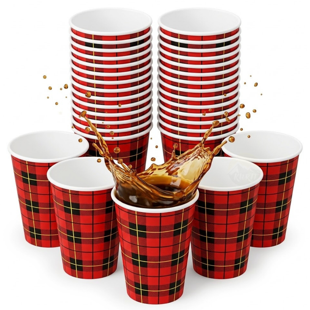 Gobelets Carton Café 180ml Design Tartan Écossais – 2500 Pièces | To Go Éco-Contribution Incluse
