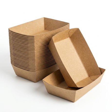 Barquettes Kraft Anti-Graisse – Jetable 9 Tailles | A7 à A50 | 50/100/500 Pièces | Frites Snack Streetfood