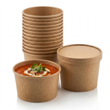 Pot à Soupe Carton Kraft 500 ml 16oz avec Couvercle – Carton de 100 | Jetable Portion Repas Soupe Pâtes Plats Chauds Vente à Emporter