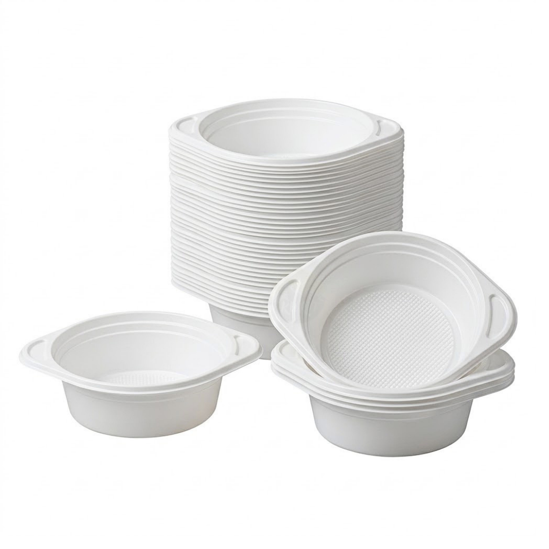 Bols à Soupe Plastique Réutilisables 350ml – Anses Lave-Vaisselle | 100 Pièces Blanc