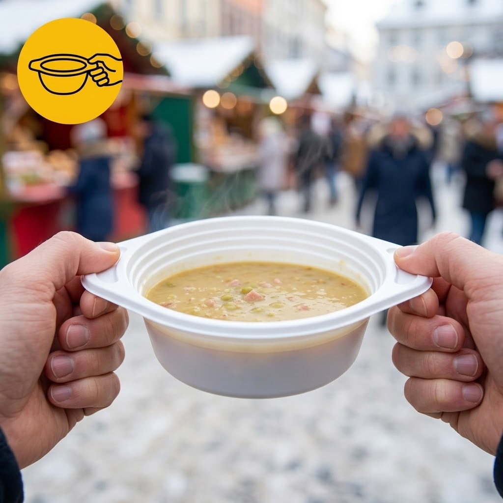 Bols à Soupe Plastique Réutilisables 350ml – Anses Lave-Vaisselle | 100 Pièces Blanc