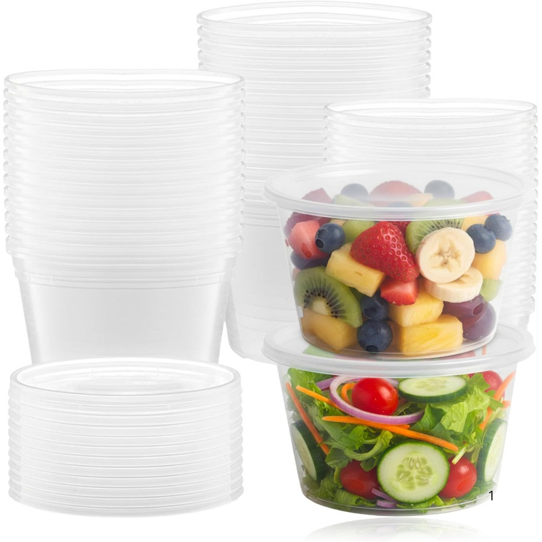 100x Récipients pour micro-ondes avec couvercles Pots en plastique de 500 ml - Récipients alimentaires adaptés aux plats à emporter. Réutilisable et sans BPA